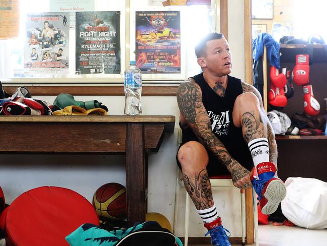 Todd Carney prepares for his boxing debut at Tszyu Boxing Academy. Picture: Brett Costello