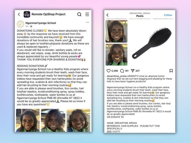 Nganmarriyanga's original post, left, and Jody Harris's post, right.