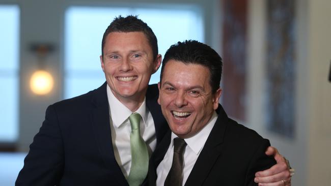 Newly appointed Mount Remarkable District Council chief executive Sam Johnson with former federal senator Nick Xenophon. Picture Gary Ramage