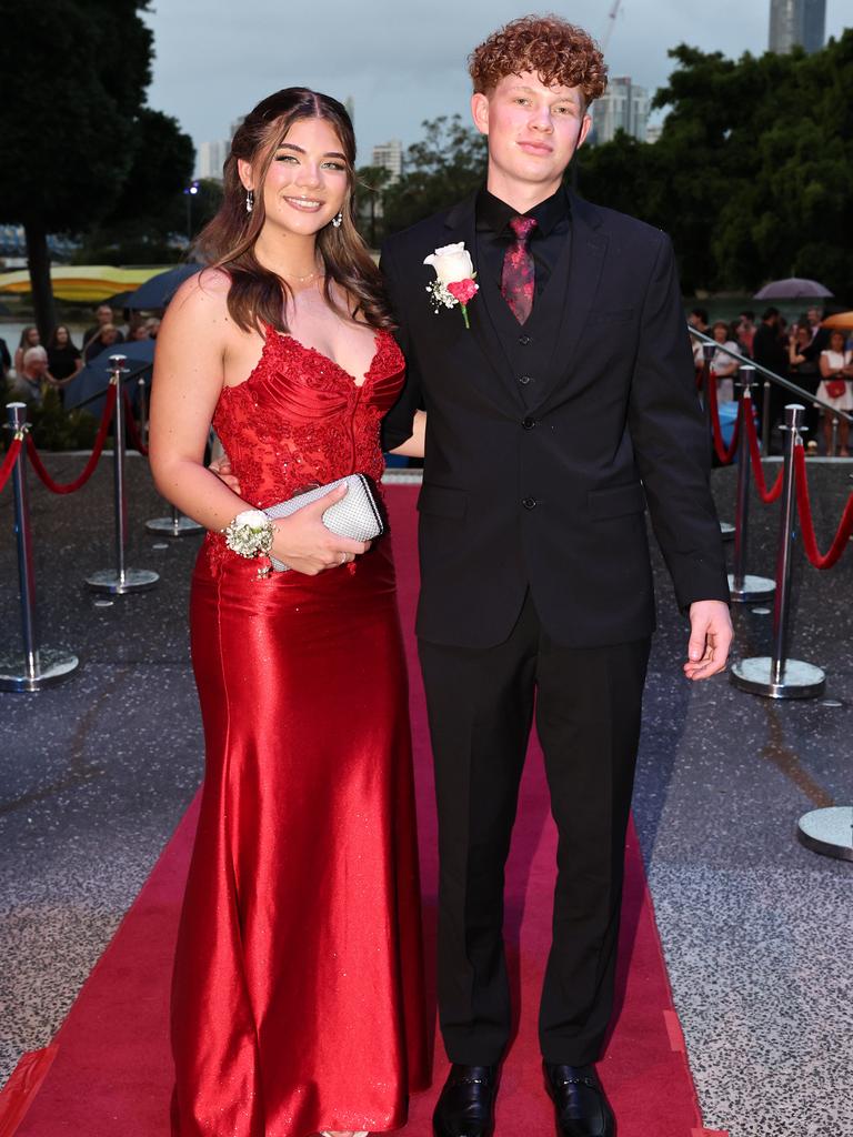 Students arrive for Robina State High formal at HOTA. Layla Beattie and Lars Prigoone. Picture: Glenn Hampson.