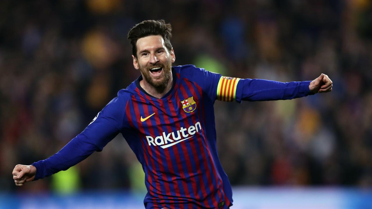 Two goals to Lionel Messi saw Barcelona thrash United 3-0.