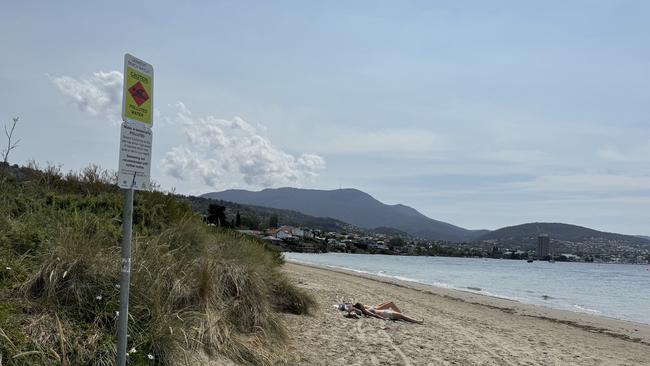 Nutgrove Beach no swimming signs after sewage spill. Picture: Nikki Davis-Jones