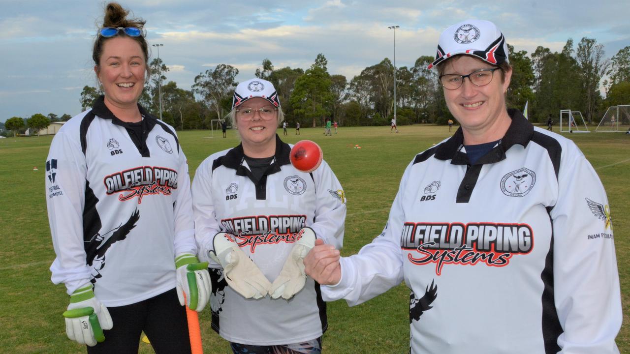 Abi McCray, April Lancaster-Smith and Di Town hope that one day Women's cricket will have a regular spot in the Darling Downs sporting atmosphere. Thursday, January 12, 2023. Picture: Morgan Burley