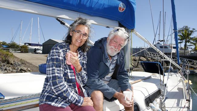 Yachties Erica Lang and Andy Heard during happier times on board their yacht on a cold morning in 2019. PICTURE: ANNA ROGERS