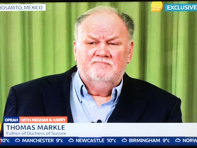 Thomas Markle wants a chat with Oprah. Picture: Screengrabs/ITV