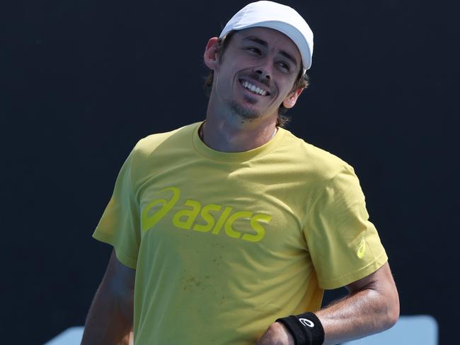 MELBOURNE , AUSTRALIA. January 14, 2024. Australian Open Tennis. Day 1.   Alex De Minaur practise session before his opening round match tomorrow.    . Pic: Michael Klein