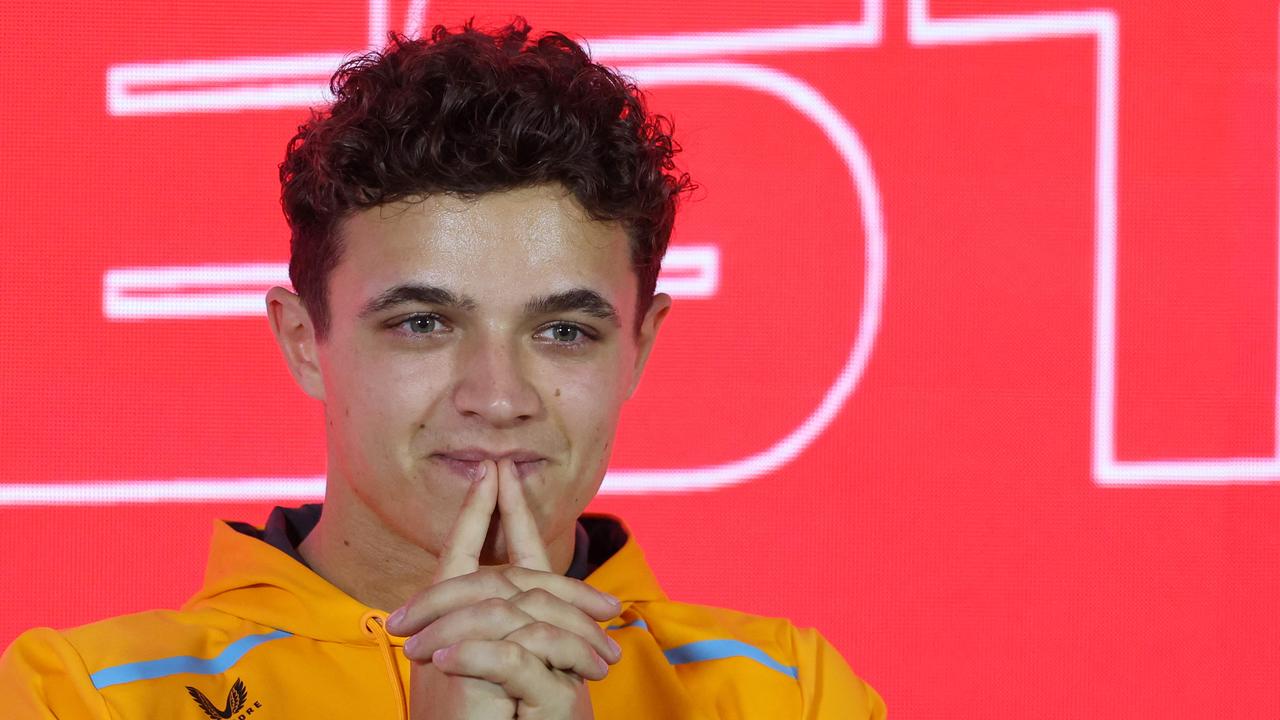 McLaren's British driver Lando Norris attends a press conference on the third day of Formula One pre-season testing at the Bahrain International Circuit in Sakhir, on February 25, 2023. (Photo by Giuseppe CACACE / AFP)