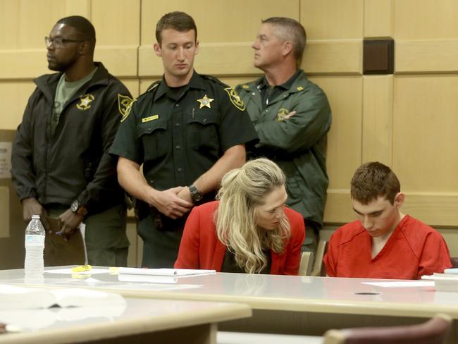 The 19-year-old spoke briefly to his defence team. Picture: Mike Stocker/South Florida Sun-Sentinel via AP