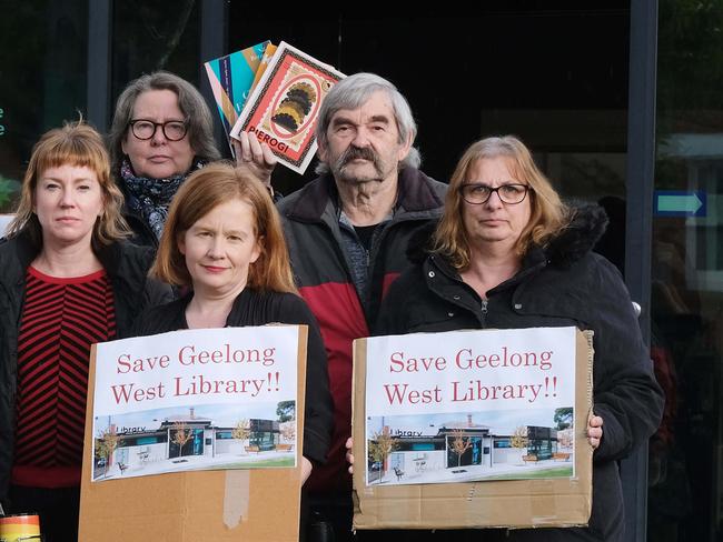 Protestors from Save Geelong West Library outside Geelong West Library who are calling for it to remain open.Picture: Mark Wilson