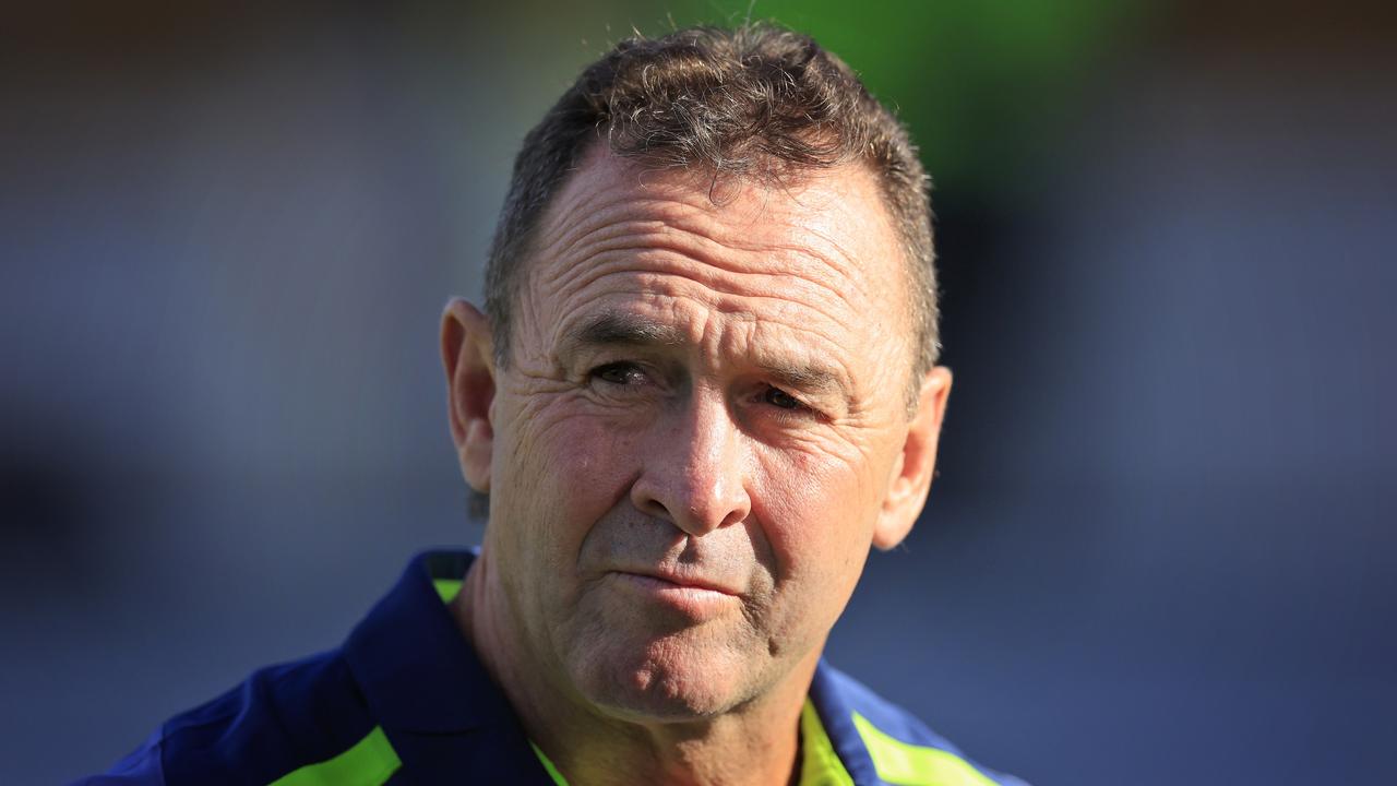 SYDNEY, AUSTRALIA - FEBRUARY 18: Raiders coach Ricky Stuart looks on during the NRL Trial match between the Sydney Roosters and the Canberra Raiders at Leichhardt Oval on February 18, 2022 in Sydney, Australia. (Photo by Mark Evans/Getty Images)