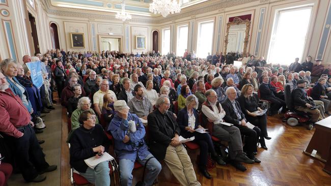 A large crowd attend Tasmanian Planning Reform Public Meeting at the Hobart Town Hall. Picture: RICHARD JUPE