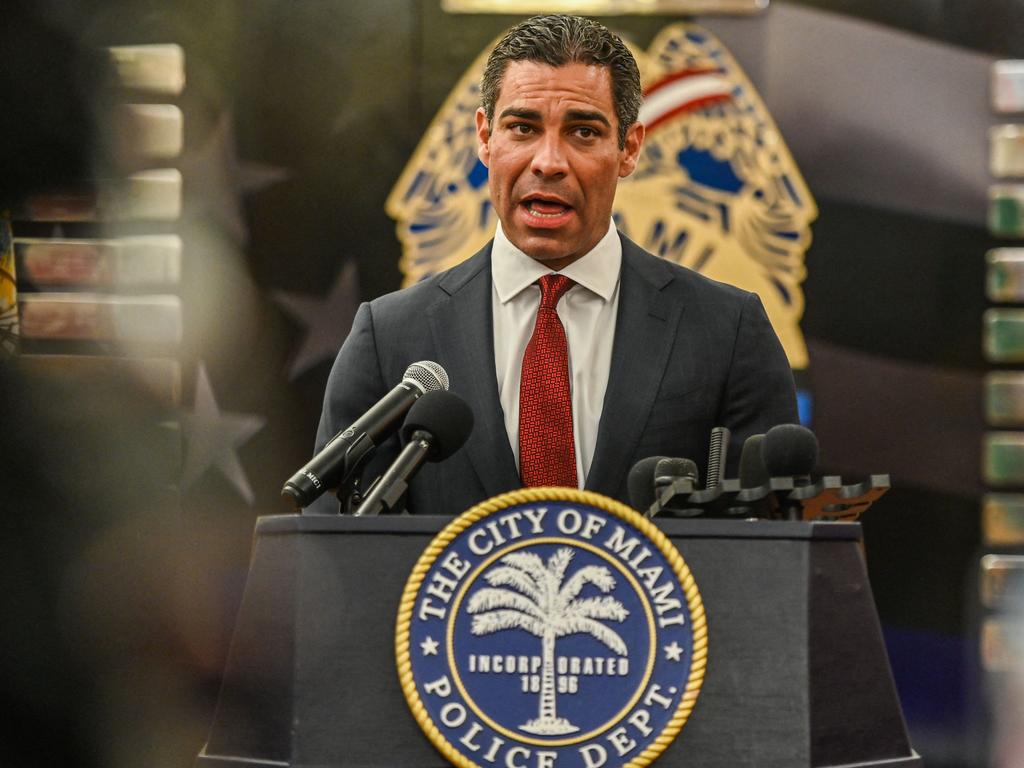 Miami Mayor Francis Suarez at the City of Miami Police Department in Florida ahead of Trump’s court appearance Picture: AFP