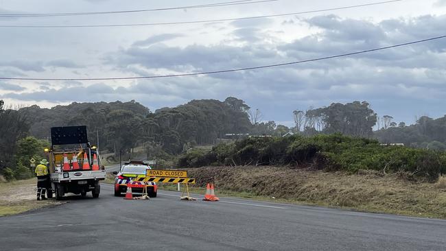 The road closed leading to Barraga Bay on Wednesday. Picture: Tom McGann