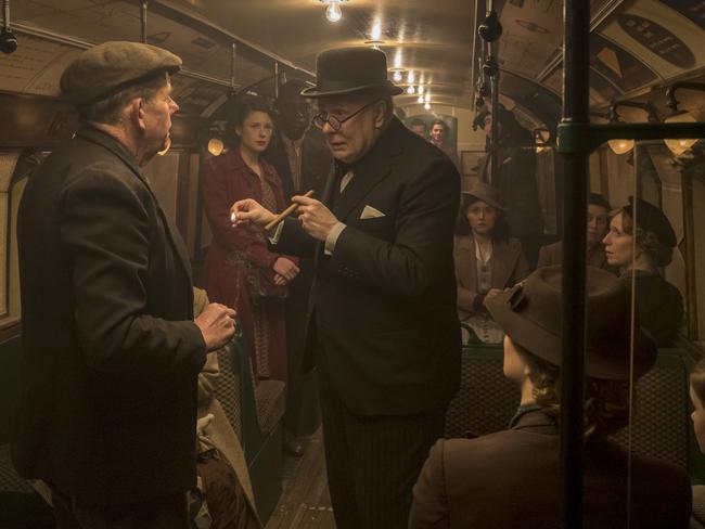 Gary Oldman as Winston Churchill in a scene from film Darkest Hour.