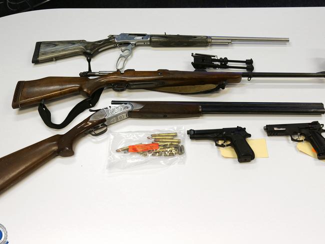 SUNDAY TELEGRAPH SPECIAL.  Police have found five guns and a ammunition stashed inside an empty house in Botany in Sydney. A real estate agent made the discovery on Rochester St on Friday June 26, 2020, after the tenant had failed to pay his rent. , , Source: NSW Police