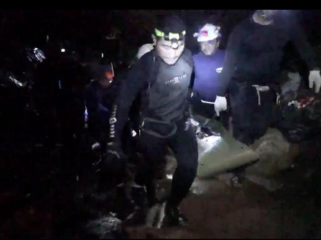 The rescue of the boys lost in the cave in Thailand. Picture: Thai Navy SEAL Facebook page