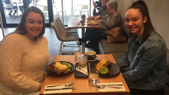 Friends Mimi Barnett and Maggie Ryan enjoy brunch at Sturt Street cafe Higher Society