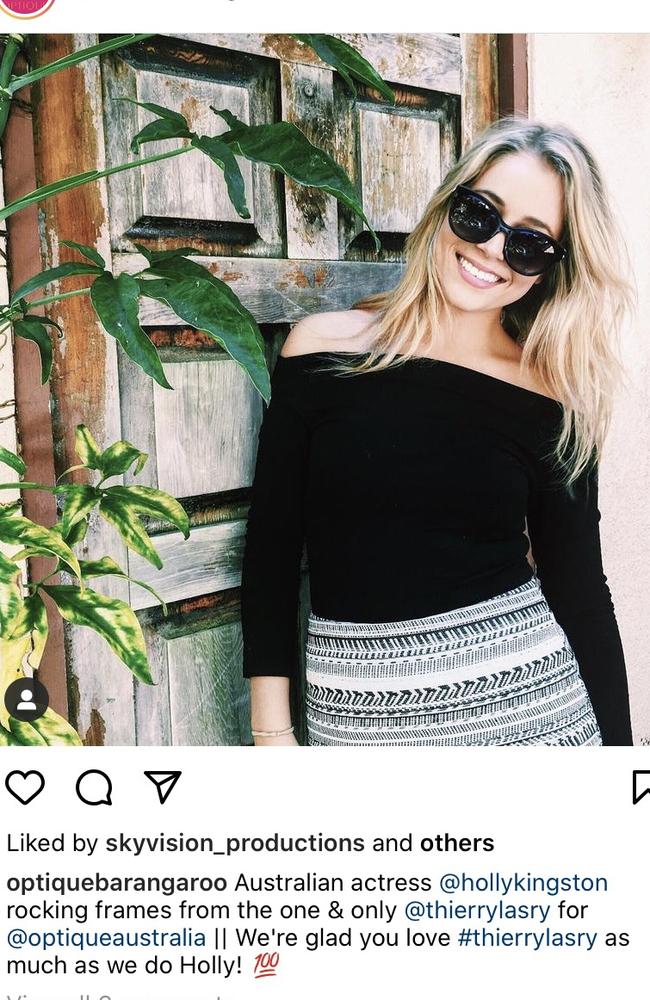 Sunglasses brand Optique referred to Kingston as an actress. Picture: Instagram