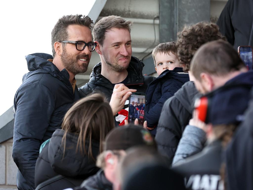 Ryan Reynolds interacts with fans during the Vanarama National League match between Wrexham and Notts County. Picture: Jan Kruger/Getty Images