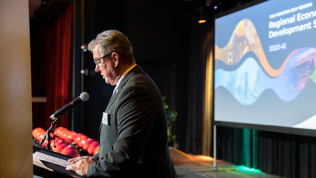 MBRC Mayor Peter Flannery addresses the crowd during the REDS official launch earlier this month.