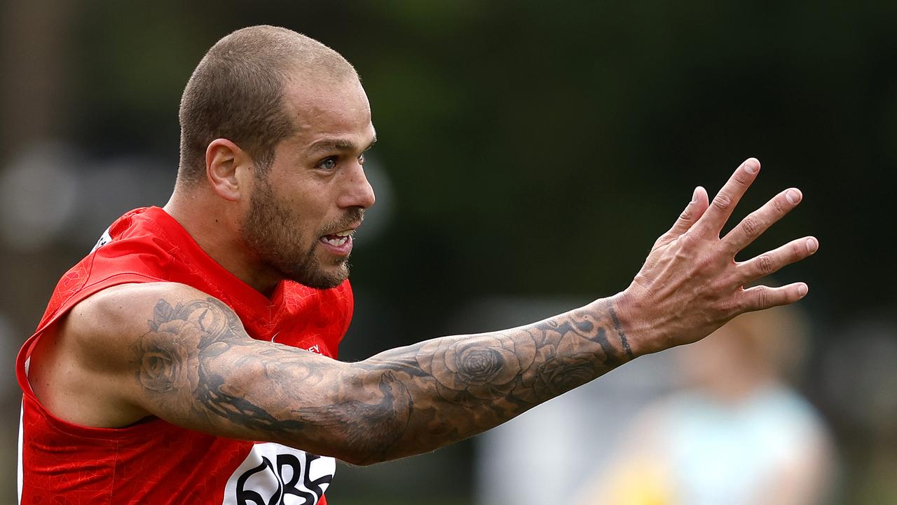 Lance Franklin during the Sydney Swans training session. Photo by Phil Hillyard