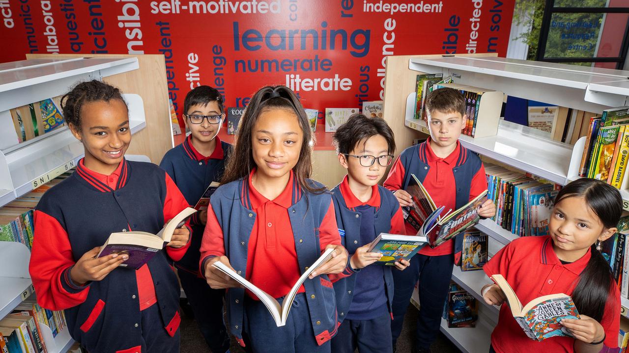 Albanvale Primary School Principal Michael Uzunovski said his school was reaping the rewards of its investment in student excellence. Students from left to right. Hermela, 10, Karan, 10, Ana, 11, Lucas, 10, Ari, 11, Katrina, 11. Picture: Mark Stewart