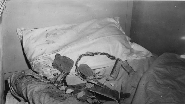 Damage to a bedroom at the Victoria Hotel, Tapley's Hill, after the 1954 quake.