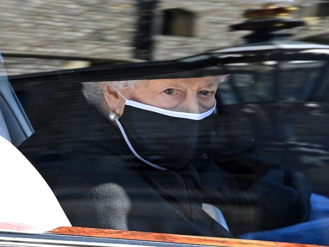 WINDSOR, ENGLAND - APRIL 17: Queen Elizabeth II arrives for the funeral of Prince Philip, Duke of Edinburgh at Windsor Castle on April 17, 2021 in Windsor, England. Prince Philip of Greece and Denmark was born 10 June 1921, in Greece. He served in the British Royal Navy and fought in WWII. He married the then Princess Elizabeth on 20 November 1947 and was created Duke of Edinburgh, Earl of Merioneth, and Baron Greenwich by King VI. He served as Prince Consort to Queen Elizabeth II until his death on April 9 2021, months short of his 100th birthday. His funeral takes place today at Windsor Castle with only 30 guests invited due to Coronavirus pandemic restrictions. (Photo by Leon Neal/WPA Pool/Getty Images  )