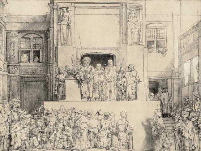 Rembrandt Harmensz. van Rijn Christ Presented to the People: oblong plate 1655 drypoint and plate-tone 35.8 × 45.6 cm (plate) 36.1 × 45.9 cm (sheet) National Gallery of Victoria, Melbourne Felton Bequest, 1940 Photo: National Gallery of Victoria, Melbourne