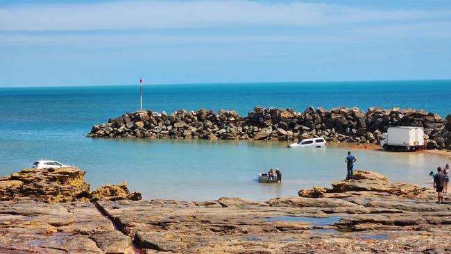 Two cars and a truck became bogged and submerged at Nightcliff Jetty. Picture: Fishing Reports Darwin