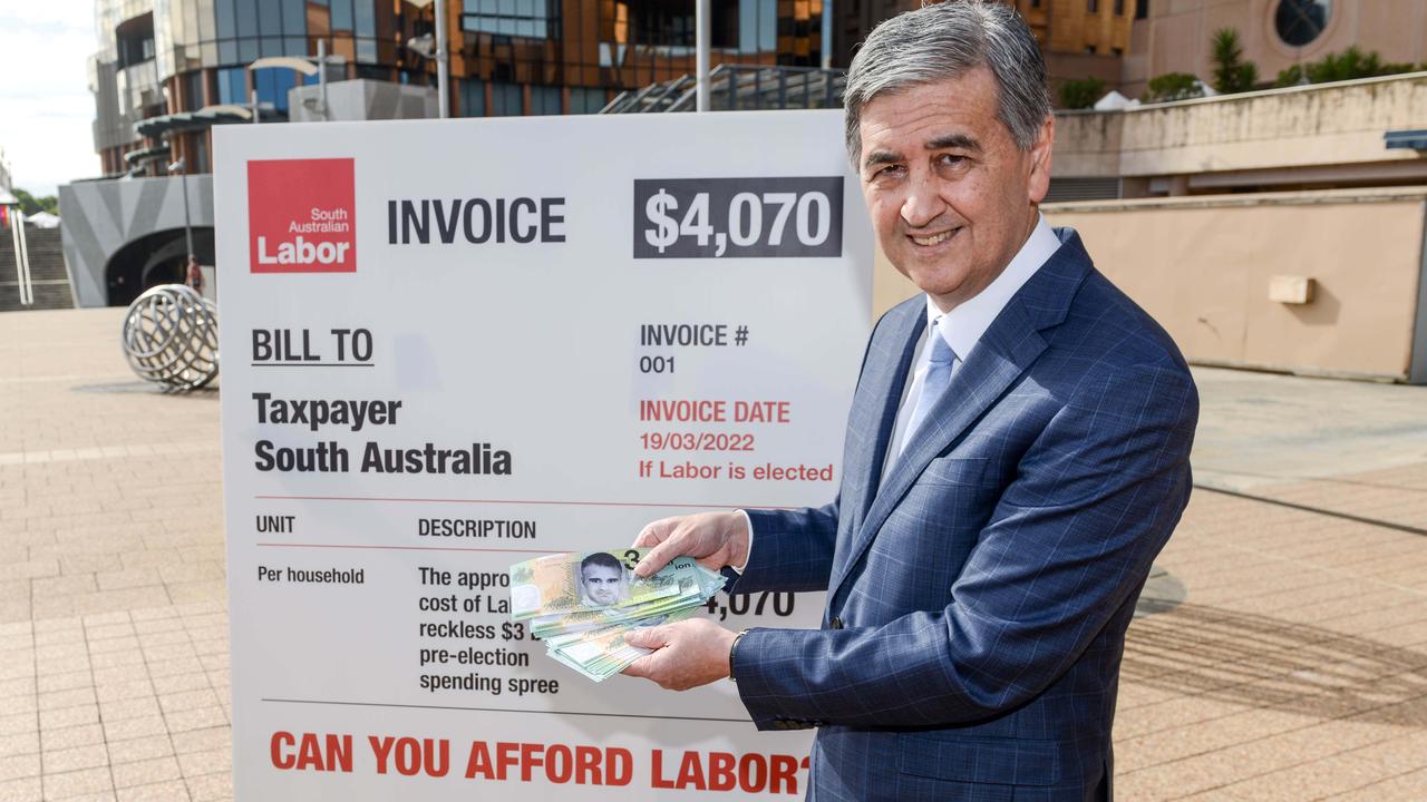 Former Treasurer Rob Lucas poses with fake money before the state election. Picture: Brenton Edwards