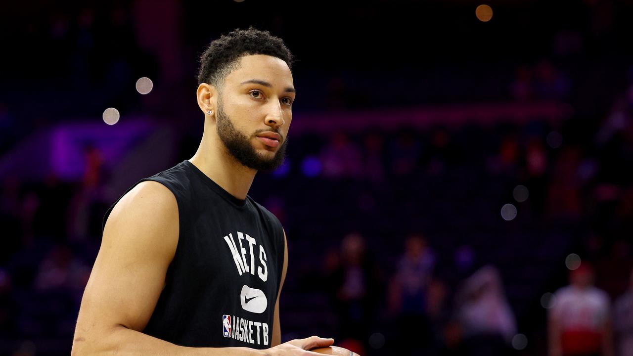 PHILADELPHIA, PENNSYLVANIA - MARCH 10: Ben Simmons #10 of the Brooklyn Nets warms up before the game against the Philadelphia 76ers at Wells Fargo Center on March 10, 2022 in Philadelphia, Pennsylvania. NOTE TO USER: User expressly acknowledges and agrees that, by downloading and or using this photograph, User is consenting to the terms and conditions of the Getty Images License Agreement. Elsa/Getty Images/AFP == FOR NEWSPAPERS, INTERNET, TELCOS &amp; TELEVISION USE ONLY ==