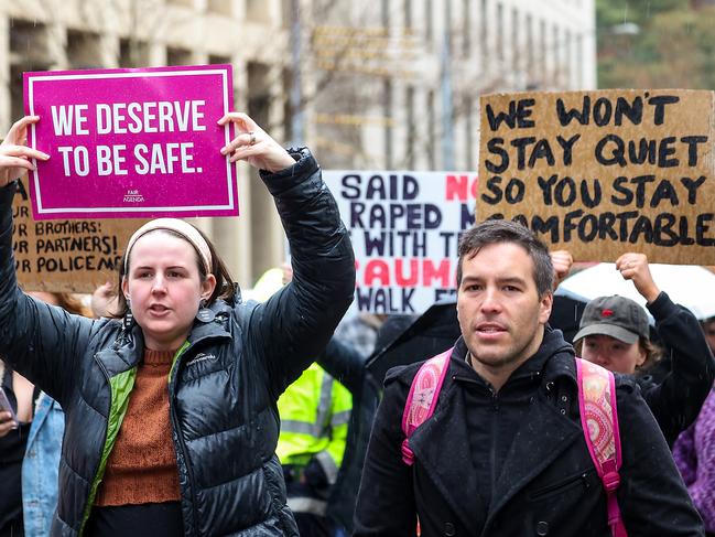 People march from the State Library during the No More Rally violence against women. Picture: Ian Currie