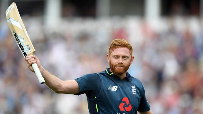 Jonny Bairstow saltues the crowd as he leaves the field after making 139. Picture: Getty