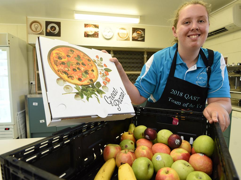 Hervey Bay Special School tuckshop voted in the top 10 in the state – year 11 student Xanthe O'Connor in the tuckshop where the serve homemade pizza as well as plenty of fresh produce.