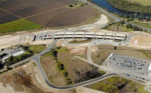 An aerial view of West Ballina and the major bypass construction works pictured in February. Picture:  David Nielsen