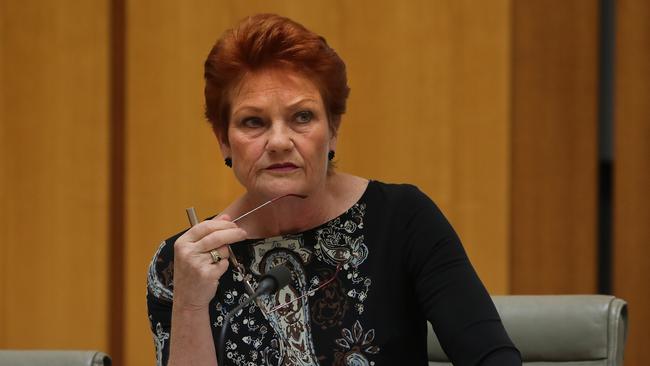 Senator Pauline Hanson asking questions at a Senate Estimates hearing at Parliament House in Canberra. Picture Kym Smith