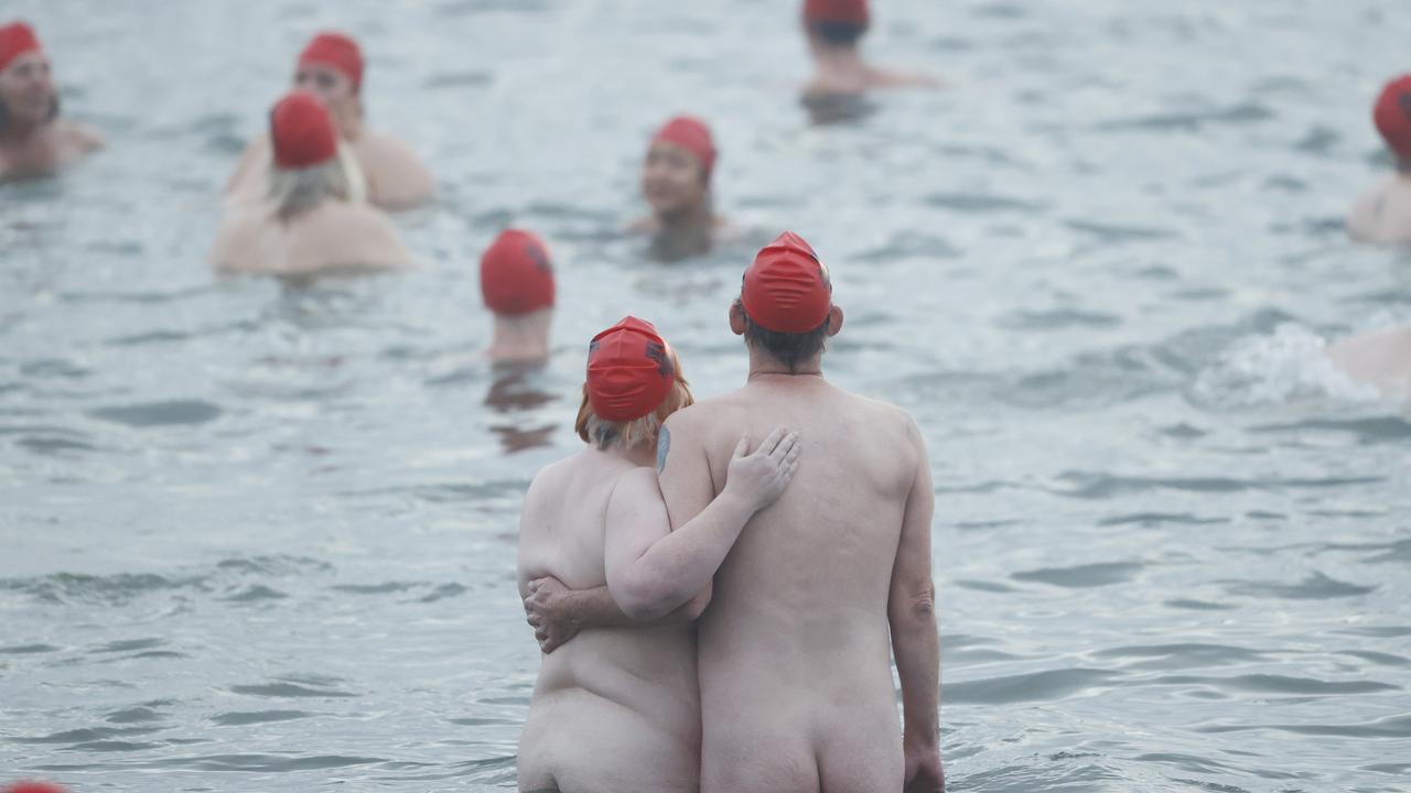 Dark Mofo Nude Solstice Swim 2024 at Long Beach Sandy Bay. Picture: Nikki Davis-Jones