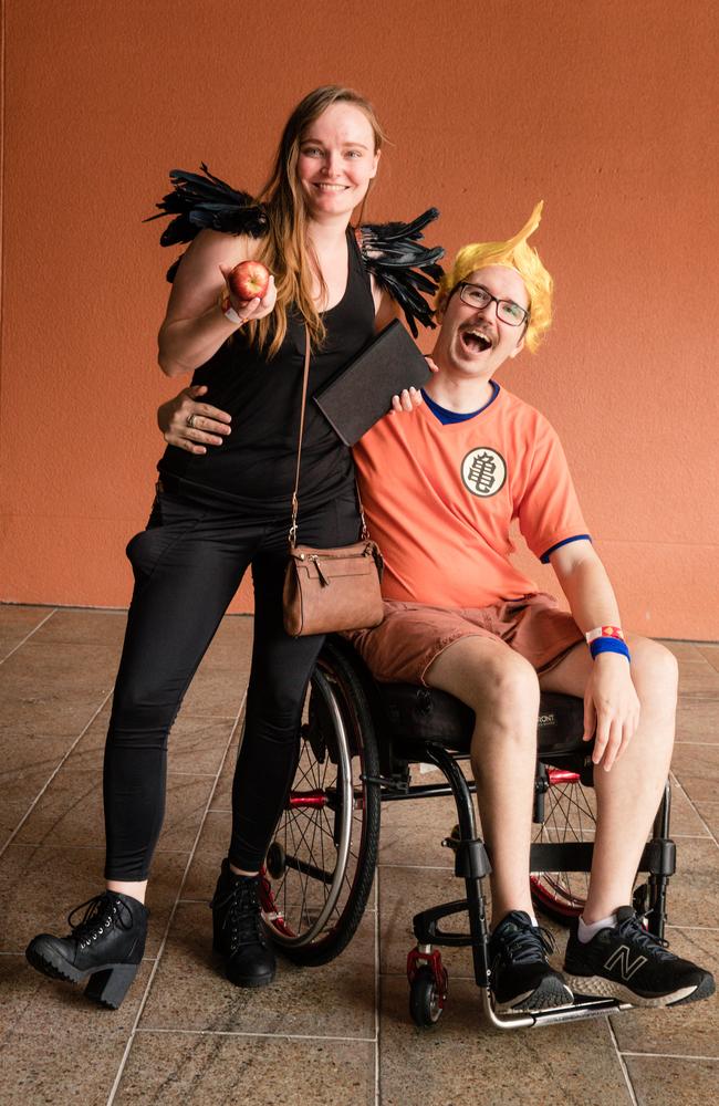 Brie Cullen dressed as Ryuk from Death Note and Luke Olofsson came as Goku from Dragon Ball Z at TROPiCON at the Darwin Entertainment Center Picture: Glenn Campbell