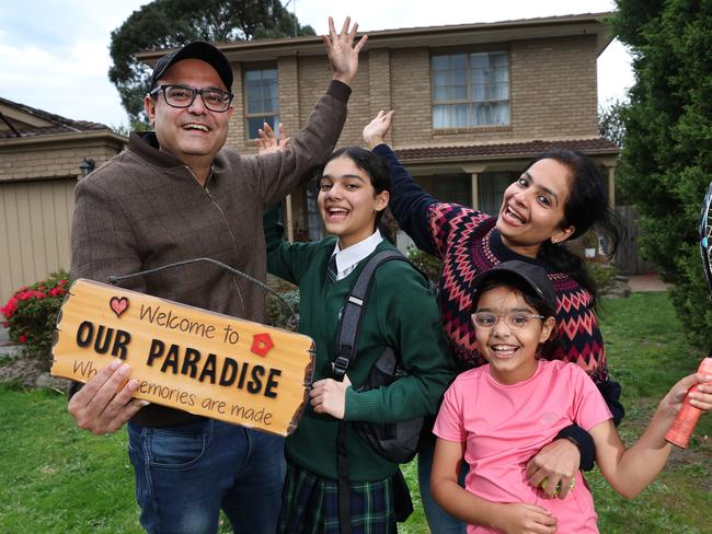 Melbourne home prices are set to surge hundreds of thousands of dollars in the next five years. And the rise could add the typical dwelling in 59 more Melbourne suburbs to the million-dollar club by 2029.Mt. Waverley family, Tarvinder Singh, his wife Moana Chopra and two daughters Harleen Kaur 14 and Shabad Kaur 9 living in their own slice of paradise.                     Picture: David Caird