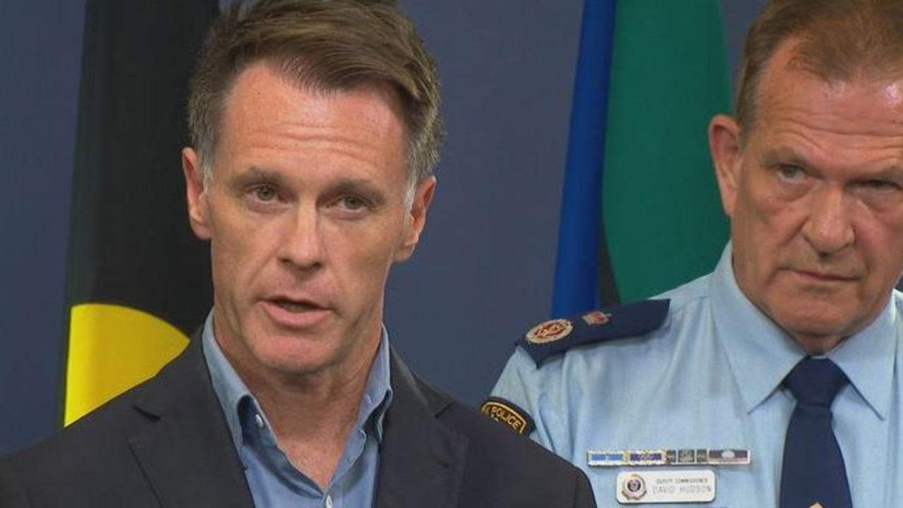 Chris Minns and David Hudson, Deputy Commissioner of the NSW Police Force addressed the media on Wednesday. Picture: 9News