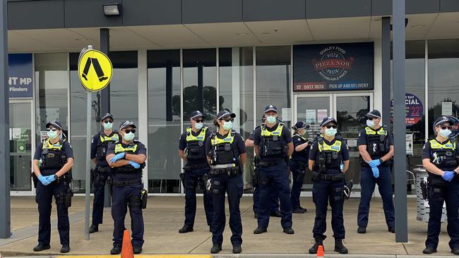 Police respond to the protest outside Greg Hunt'‘s office. Picture: Alex Coppel