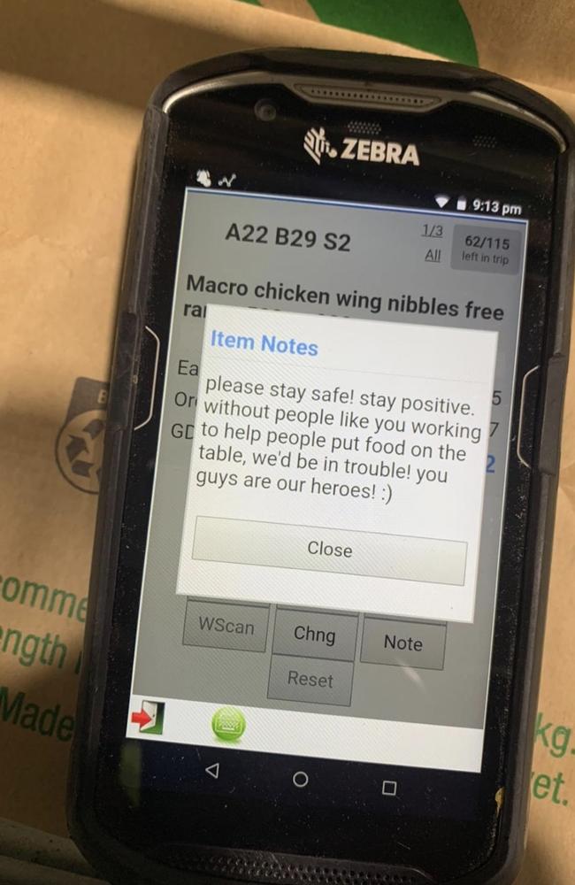 Woolies workers floored by ‘kind’ customer notes. Picture: LinkedIn.