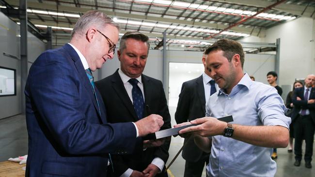 Anthony Albanese and Chris Bowen attend the opening of the Sun Drive Solar Manufacturing Facility in Kurnell, Sydney.