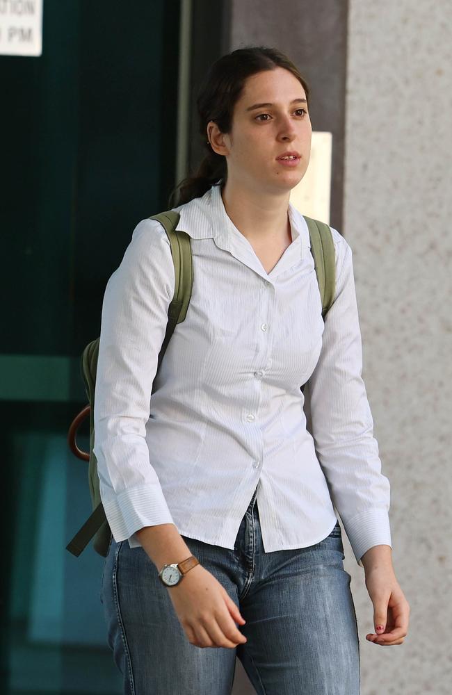 Environmental Science student Eleni Rampa Dowling leaves the Brisbane Magistrates Court after being sentenced for protesting at the Boeing office. Picture: NewsWire/Tertius Pickard