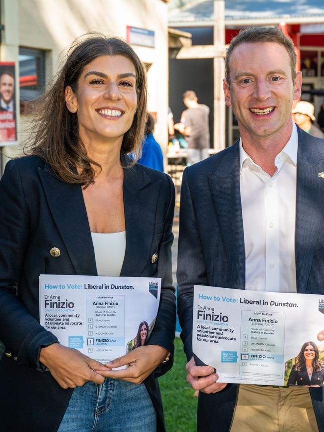 Dunstan Candidate Dr Anna Finizio and Opposition leader David Speirs on polling day. Picture: Instagram