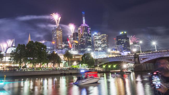 Fireworks light up the Yarra River on New Year’s Eve 2020. Picture: Rob Leeson