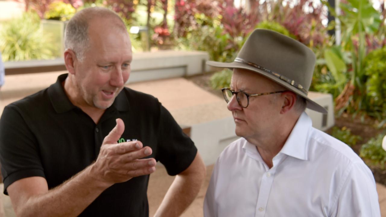 Edify CEO John Cole at the Townsville Quayside Terminal with Prime Minister Anthony Albanese when a hydrogen hub was announced in January this year. Picture: Evan Morgan