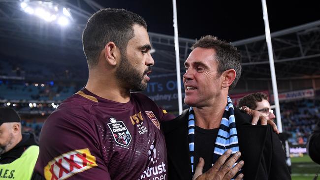 Greg Inglis with Brad Fittler after the Blues won the 2018 series. Picture: AAP