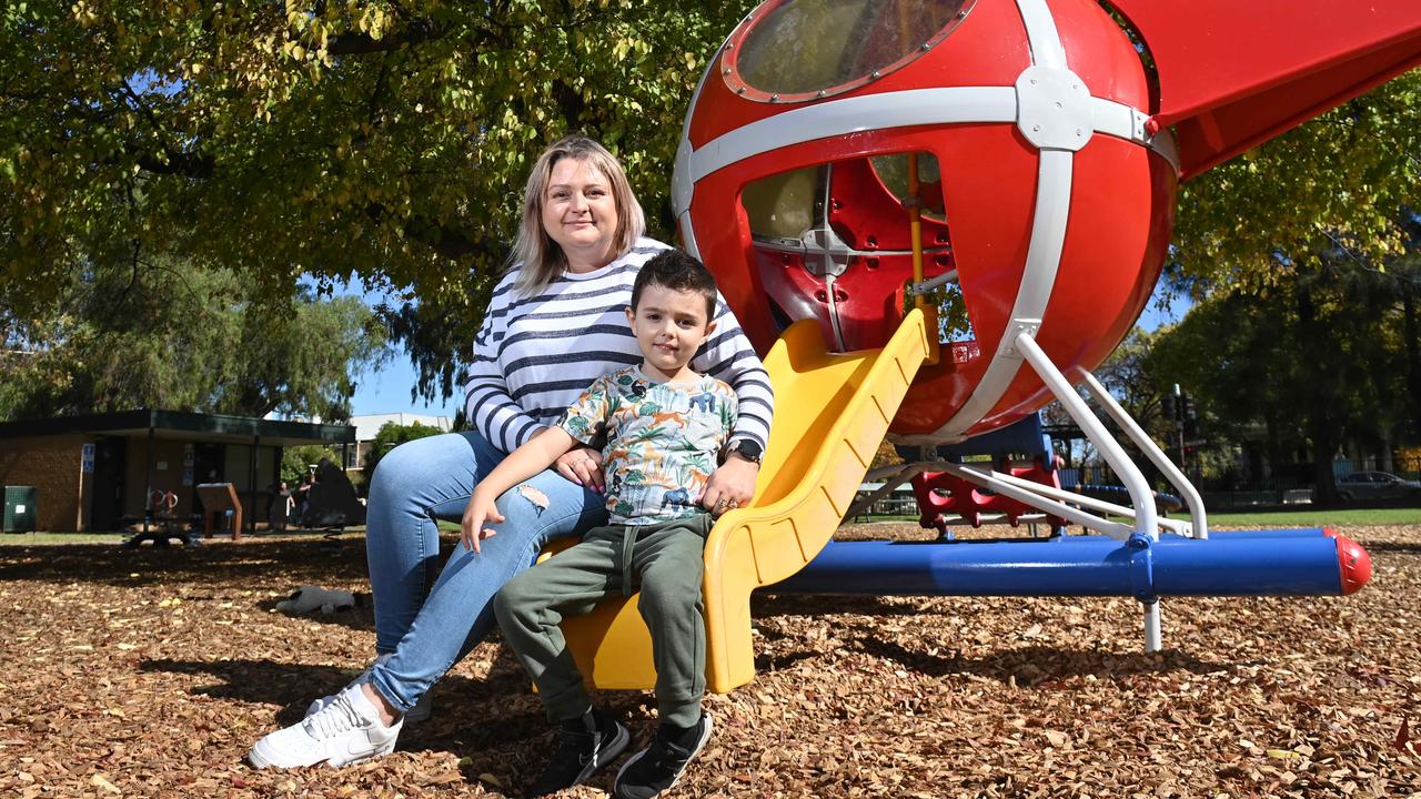 Lisa Michael, pictured in North Adelaide with her five-year-old son Samuel, welcomed the recommendation to remove age restrictions. Picture: Keryn Stevens